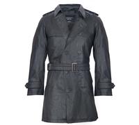 Infinity Mens Cappotto Trench Militare German WW2 Vintage In Vera Pelle Nero