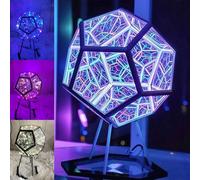 Infinity Mirror Tunnel Light - Lampada reattiva al suono RGB, segnale al neon pentagonale con telecomando e interfaccia USB, luci notturne perfette per giochi, feste di Halloween, compleanni