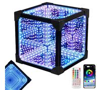Infinity Mirror Tunnel Light, RGB Cosmic Cube lampada con 200 modalità dinamiche e 50 modalità musicali, luce notturna a LED per esperienza sensoriale iperspaziale