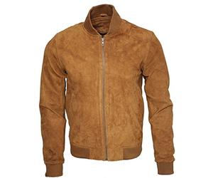 Infinity Uomo abbronzatura capra camoscio bomber giacca varsity, marrone, XS