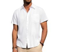 InfiniZer Camicia da uomo a maniche corte estiva da uomo con tasca, vestibilità normale, per il tempo libero, il lavoro, la camicia bianca leggera da uomo, bianco, L