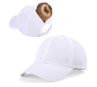 InfiniZer Cappelli da baseball da donna con supporto per coda di cavallo, maglia ad asciugatura rapida, cinturino regolabile, accessori essenziali per le vacanze all'aperto, bianco, Taglia unica
