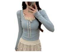 INFJMH Y2K Camicie Coquette da Donna Patchwork in Pizzo Top Aderenti Aderenti T-Shirt estetica per Neonati Papillon Abiti Cutecore