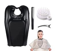Inflatable Hair Washing Basin, Hair Washing Tray, Portable Shampoo Basiin with Waterproof Shawl with Combs & Clip, Neck Rest Support for HairCare, Assisted No Spill Rinsing