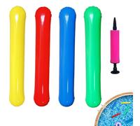 Inflatable Pool Noodle - 4 Piece Water Float Set with Air Pump | Blow Up Swimming Pools Noodles Buoyancy Bars | Pvc Inflatable Pool Sticks for River Lake Beach Party Vacation for Kids and Beginners