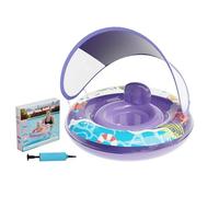 Inflatable Sunshade Float, Kids Pool Ring with Detachable Canopy, 28.5 Inches Tube with Mesh Seat, Safety Pvc Material, Nautical Style with Protective Roof, Swim Trainer for Beach and Lake