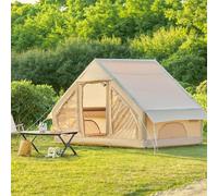 Inflatable Tent House 3-5 Person Family 4 Season Air Tent per Il Campeggio, Tende All'aperto Blow up Con Pompa a Mano, Tende Glamping Grande Vestibolo, Impermeabile E Antivento Con Finestre a Rete