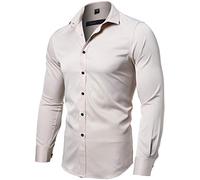 INFLATION Camicia Elastica Uomo, Manica Lunga, Slim Fit, Casual/Formale Sia Disponibile, più Colori tra Cui Scegliere