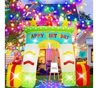 InfleasJoiy Arco gonfiabile per compleanno, 3 m, con luci LED integrate e luci rotanti colorate, decorazione gonfiabile per esterni, per prato, cortile, giardino, patio