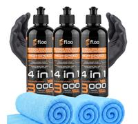 INfloo Kit lucidatura auto, 3×300 ml di pasta abrasiva Polish rapido 4 in 1 3000, leviga, lucida, dona brillantezza e protegge la vernice, con panno in microfibra e guanti