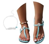 Infradito Boemia Sandali Eleganti Da Donna Con Separatore Di Punta E Strass Flip-Flops Piatti Casual Con Fibbia Sandali Estivi Con Punta A Clip Scarpe Da Spiaggia Con Suola Morbida(Blue,37 EU)