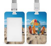 Infradito colorate Porta badge da spiaggia con cordino staccabile Custodia verticale in plastica rigida protegge carte d'identità di lavoro e carte di credito per ufficio fabbrica