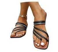 Infradito Con Punta Quadrata Sandali Estivi Da Donna Con Separatori Dita Pantofole Con Punta A Clip 2025 Nuove Pantofole In Pelle PU Scarpe Da Spiaggia Piatte Comode Pantofole Con Alluce(41 EU)