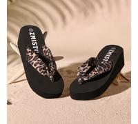 Infradito con zeppa nera e stampa leopardata intrecciata, ciabatte casual da spiaggia antiscivolo e durevoli da indossare dentro e fuori casa, stile cottagecore, outfit estivo CN36,CN37,CN38,CN39,CN40