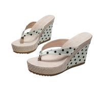 Infradito da donna a pois con zeppa alla moda con plateau, bianco, 43 EU