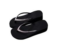 Infradito da donna alla moda con glitter, zeppa, casual, estive, sandali da spiaggia con cinghie scintillanti per vacanze e uso quotidiano, Nero , 39.5 EU