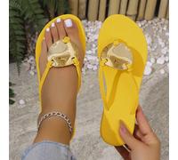 Infradito da donna alla moda, stile bohémien, adatte per interno/esterno, confortevoli, con decorazione elegante in metallo minimalista, sandali da spiaggia, indumento casual estivo CN36,CN37,CN38,CN3