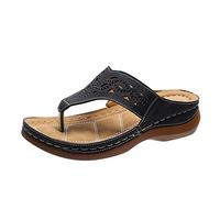 Infradito da donna, colore nero, con plateau, infradito da donna, eleganti con zeppa, infradito ortopediche, in pelle, con zeppa, piedini larghi, antiscivolo, aperti, chunky Slides, Nero , 43 EU