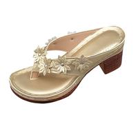 Infradito da donna con 111 infradito estive da donna con fiore con clip casual comode tacco alto tacco grosso pantofole per interni ed esterni vacanze estive vocazione, Oro, 40 EU