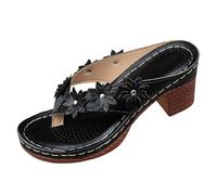 Infradito da donna con 111 infradito estive da donna con fiore con clip casual comode tacco alto tacco grosso pantofole per interni ed esterni vacanze estive vocazione, Nero , 37 EU