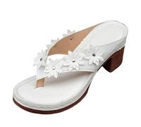 Infradito da donna con 111 infradito estive da donna con fiore con clip casual comode tacco alto tacco grosso pantofole per interni ed esterni vacanze estive vocazione, bianco, 39 EU