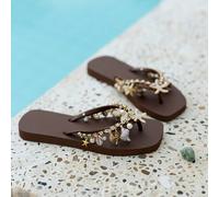 Infradito da donna con decorazioni fatte a mano in conchiglia naturale e stelle marine con cristalli, suola morbida, antiscivolo, design originale per l beach wear con catena decorativa staccabile CN3
