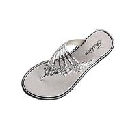 infradito da donna con infradito floreali, sandali piatti, comodi, alla moda, con suola solida, traspiranti, per il bagno, argento, 38 EU
