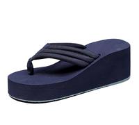 infradito da donna con plateau, infradito alla moda, con zeppa, antiscivolo, da spiaggia, per il tempo libero, estive, con plantare morbido, Blu, 37 EU