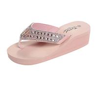 Infradito da donna, con plateau, infradito da donna, con lustrini scintillanti, casual, con clip, con zeppa, leggere, antiscivolo, per bagno, doccia, sexy, per uscire, rosa, 39 1/3 EU
