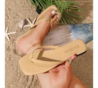 Infradito da donna con punta quadrata, sandali comodi, ciabatte alla moda piatte e lucide per casa, uscite, feste, spiaggia, colore albicocca CN36,CN37,CN38,CN39,CN40,CN41,CN42,CN43Lettere