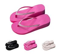 Infradito da donna con strass, infradito con zeppa e plateau, comode e casual, per l'estate, la spiaggia e il tempo libero e tutti i giorni, Colore: rosso, 36 EU