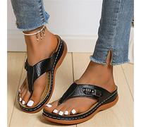 Infradito da Donna con Supporto per Arco Sandali Infradito Piatti con Decorazioni in Metallo alla Moda Ciabatte Punta Aperta Estive Scarpe Casual da Passeggio,Nero,US7/EU38