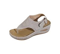 infradito da donna con tacco a zeppa, antiscivolo, sandali estivi da donna, con zeppa, comodi sandali da spiaggia, per il tempo libero, con cinturino regolabile con fibbia, Ashy chiaro, 42 EU