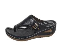 Infradito da donna con tacco basso e grosso, con zeppa, con clip, ortesi, infradito in pelle, suola morbida, scarpe da spiaggia, pantofole leggere e comode, sandali da passeggio antiscivolo per