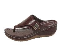 Infradito da donna con tacco basso e grosso, con zeppa, con clip, ortesi, infradito in pelle, suola morbida, scarpe da spiaggia, pantofole leggere e comode, sandali da passeggio antiscivolo per