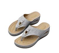 Infradito da donna con zeppa, plateau, punta aperta, in pelle, con supporto per arco plantare, antiscivolo, casual, estive, spiaggia, vacanze, da donna, UK, Cenere Chiaro, 38 EU