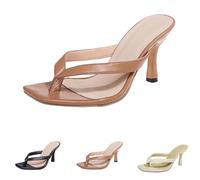 Infradito da donna estive alla moda retrò classica testa quadrata colore puro scarpe con tacco alto fine traspirante confortevole leggero palcoscenico feste passeggiate viaggi vacanze cursori, cachi