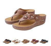 Infradito da donna glitterato, infradito con strass, sandali antiscivolo con plateau, pantofole in pelle PU, con motivo floreale, pantofole larghe per spiaggia, cachi, 36 EU