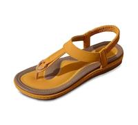 Infradito da donna in pelle con supporto per l'arco plantare, sandali comodi e antiscivolo, suola massaggiante per fascite plantare, scarpe estive da donna, Colore: arancione., 39 EU