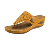 Infradito da donna, piattaforma infradito romane, per il tempo libero, aperte, comode e traspiranti, con fiori, zeppa, infradito eleganti e comode, giallo., 45 EU
