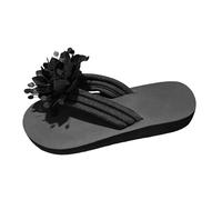 Infradito da spiaggia da donna, infradito piatte da donna, leggere, aperte sulla punta, con applicazione floreale, traspiranti, vestibilità ampia, morbide e confortevoli, per vacanze estive, Nero