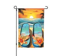 Infradito e scena tropicale spiaggia bandiera da giardino 30,5 x 45,7 cm Primavera Estate Autunno Inverno Bandiere Stagionali Bandiere Bifacciali Bandiere Festività Banner Outdoor Indoor Yard Bandiera
