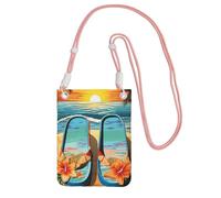Infradito e scena tropicale spiaggia borsa per telefono cellulare da donna, custodia a portafoglio con tracolla rosa