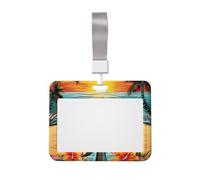 Infradito e scena tropicale spiaggia porta badge con cordino orizzontale in plastica con finestra trasparente protezione impermeabile per carte d'identità custodia per badge da lavoro per infermieri