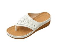 Infradito Estive Donna Floreali Traforate Cinturino tra Le Dita Leggere Comode (White, 38)