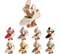 Infradito intrecciate in paglia, sandali con tacco a zeppa, comode scarpe spesse, ciabatte a punta chiusa, pantofole stabili leggere, comode e spesse, verde, 35 EU