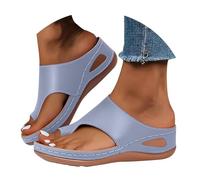 Infradito moda da donna con zeppe, sandali con zeppa da donna, comodi, estivi, zoccoli da indossare tong ortopedico estivo, sandali semplici nudi piedi leggeri ciuffo slipper suole morbide, navy, 40