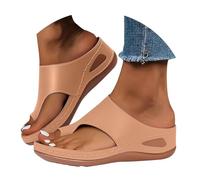 Infradito moda da donna con zeppe, sandali con zeppa da donna, comodi, estivi, zoccoli da indossare tong ortopedico estivo, sandali semplici nudi piedi leggeri ciuffo slipper suole morbide, beige, 36