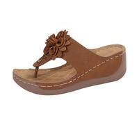 Infradito moda donna sandali ortopedici estivi comodi tacchi in pelle pantofole estive leggere antiscivolo sandali zeppa e nudo piedi con fascia incrociata, marrone, 38 EU