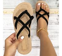 Infradito neri da vacanza per donna, ciabatte con design a fascia sul dito, adatte per outfit da spiaggia CN36,CN37,CN38,CN39,CN40,CN41Geometrico,Colore unico,Tropicale,stampa dappertutto